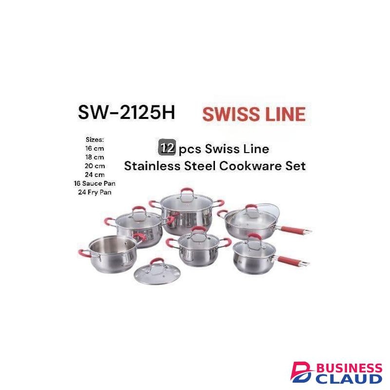 Signature 12 pcs Swiss Line Stainless Steel Cookware Set with Glass Lid (SW-2125H) Cooking Pots Sufurias