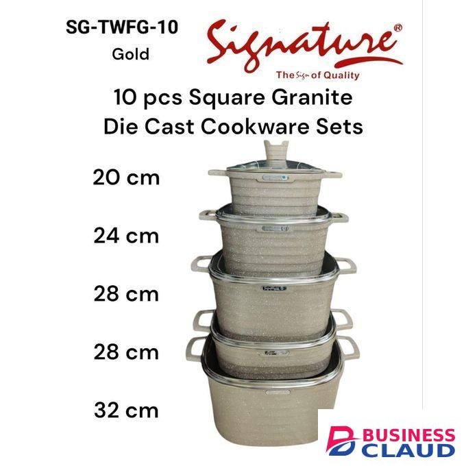 Signature 10 PCS Quality Heavy Granite Die cast Square Cooking Pot Sufuria & Cookware Set with glass lids