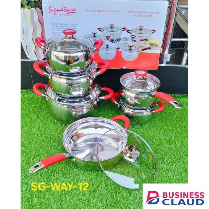 Signature Heavy Duty Induction Cooking Pot Ware Stainless Set With Glass Lids