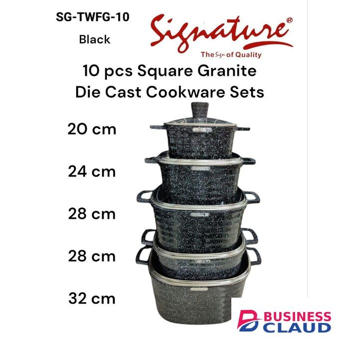 Signature 10 PCS Heavy duty Granite Die cast Square Cooking Pot Sufuria & Cookware Set with glass lids