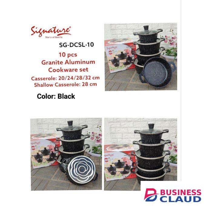 Signature 10 Pcs Granite Aluminum Non-Stick CookWare Set Pots Sufuria with glass lids and Shallow casserole