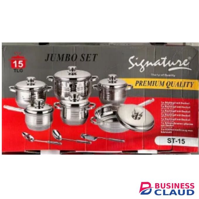 Signature 15 PCs Induction Base Stainless Steel Cookware set with Lids ST-15