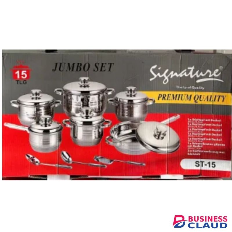 Signature 15 PCs Induction Base Stainless Steel Cookware set with Lids ST-15