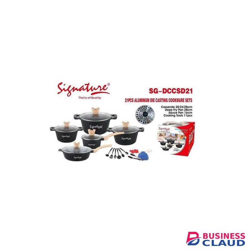 Signature High quality Die-Cast Aluminium Induction Cooking Pot Set with Non-Stick Coating, Marble Look