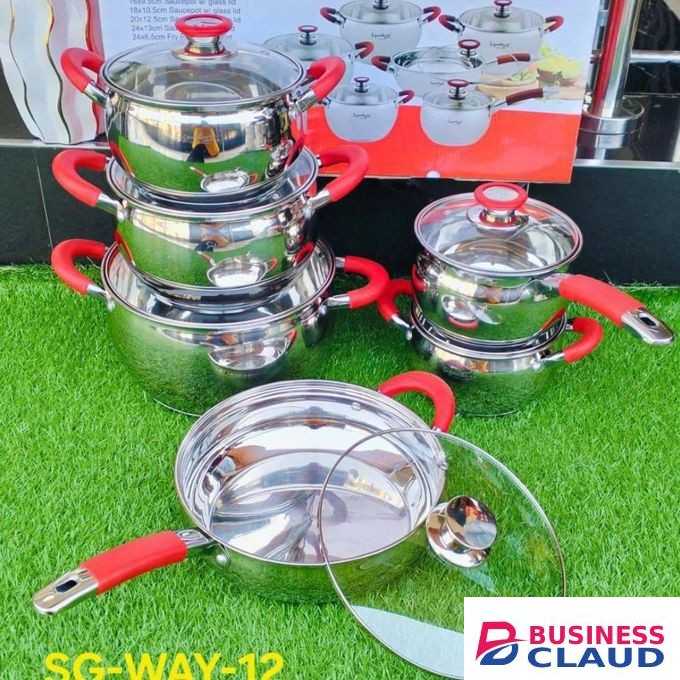 Signature 12 PCs Stainless Steel Cookware set with Glass Lids & Induction Base