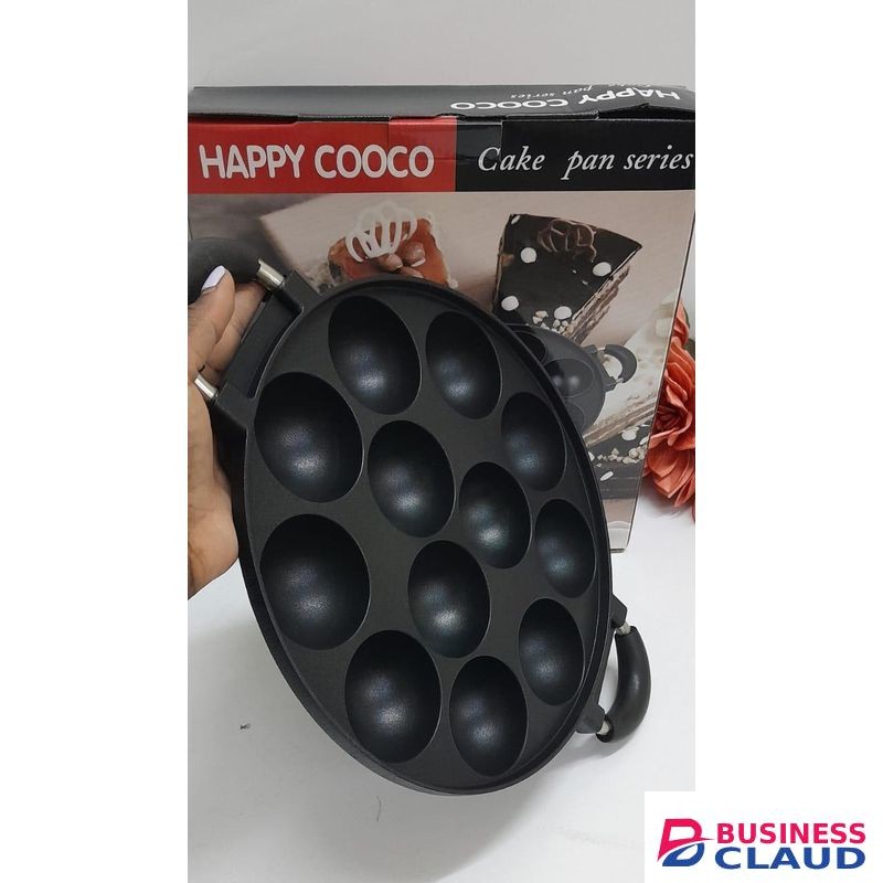 12-Holes Non-Stick Round Vitumbua, Scones, Waffles & Cookies Maker Pan with Thickened Base and Heat-Resistant Handle for Even Cooking and Easy Release