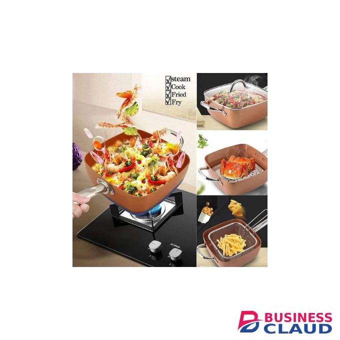 Share this product COPPER PAN Non Stick,Deep Square,Fry Basket,Steamer,OvenSafe