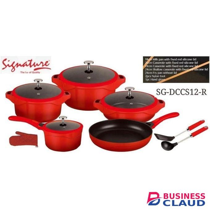 Signature 12 PCS Heavy duty Die cast Cooking Pot Sufuria, pan, silicon spoons & Cookware Set/cooking Tools