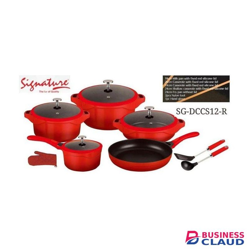 Signature 12 PCS Heavy duty Die cast Cooking Pot Sufuria, pan, silicon spoons & Cookware Set/cooking Tools
