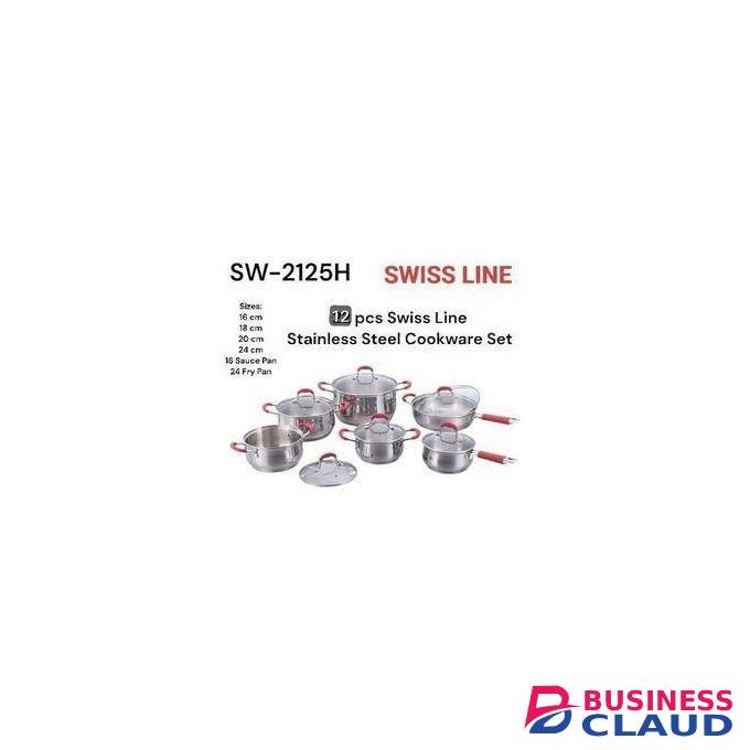 12 Pcs Swiss Line Stainless Steel Cookware Set With Glass Lid (SW-2125H)