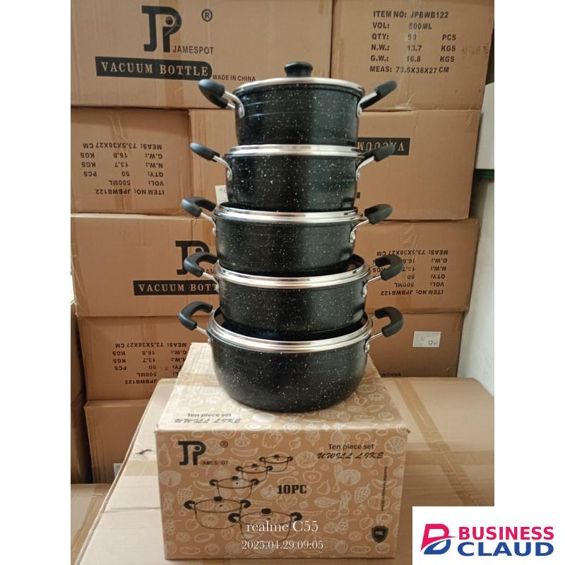 Share this product JP Jamesport 10Pcs Non-Stick Granite Cooking Pot Sufurias Cookware Set ( 5 Pots And 5 Lids)