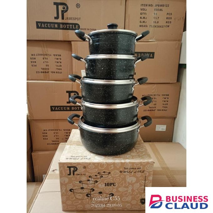 Share this product JP Jamesport 10Pcs Non-Stick Granite Cooking Pot Sufurias Cookware Set ( 5 Pots And 5 Lids)