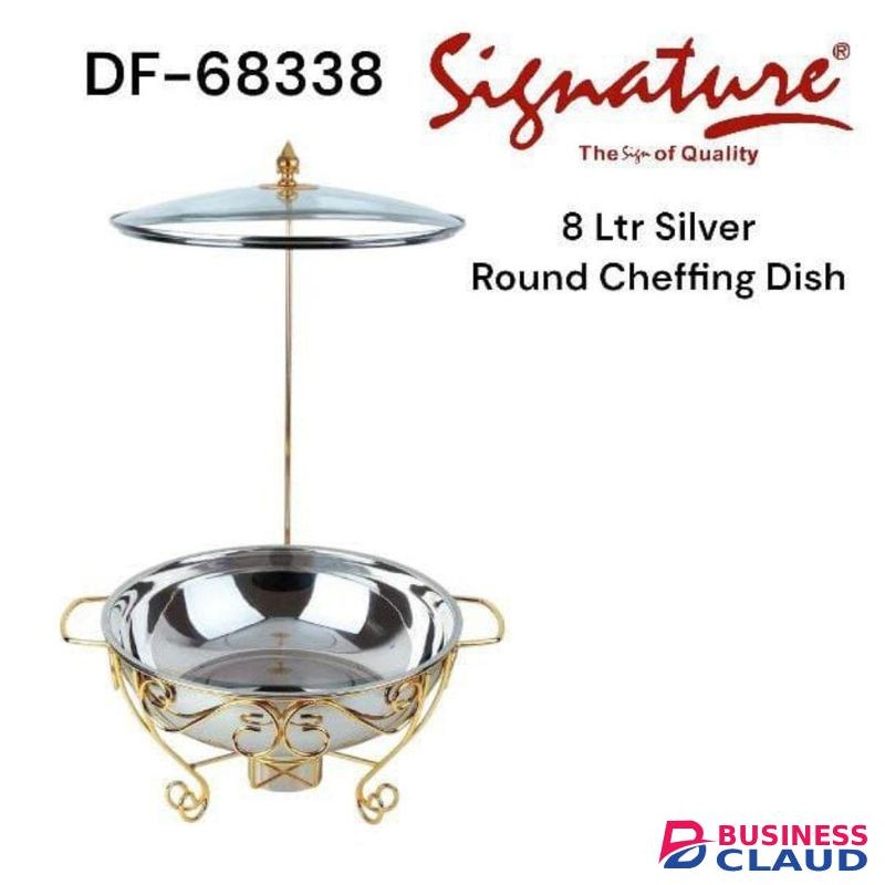 Signature 8 Ltr Round and Elegant Stainless Steel Cheffing Dish for Home or Professional Use