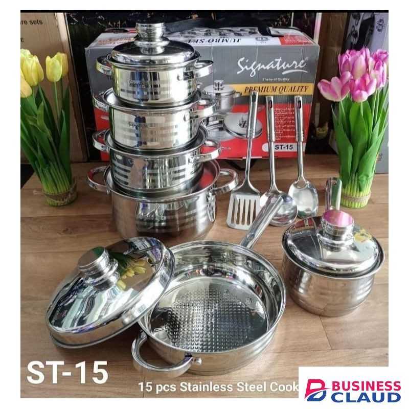 Signature 15 PCs Induction Base Stainless Steel Cookware set with Lids