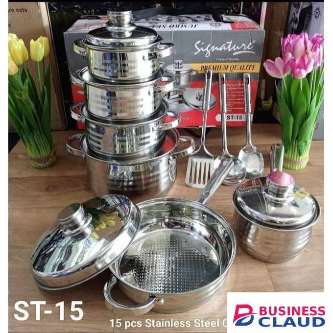 Signature 15 PCs Induction Base Stainless Steel Cookware set with Lids