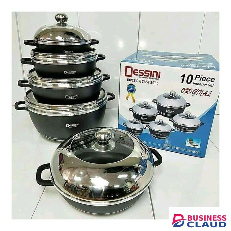 10 Pcs Non-Stick Die-Cast Aluminum Cookware Set with Lids, Durable and Scratch-Resistant, for Home, Kitchen & Restaurant Use