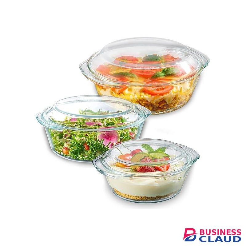 Signature Casserole Dish Set, Set of 3 Casserole Dish with Lid, Round Glass Cookware, Borosilicate Glass