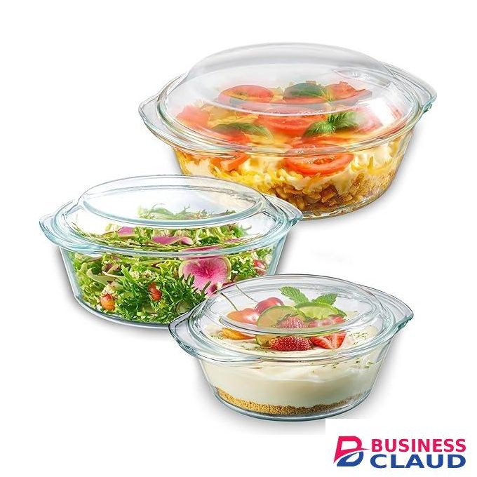 Signature Casserole Dish Set, Set of 3 Casserole Dish with Lid, Round Glass Cookware, Borosilicate Glass