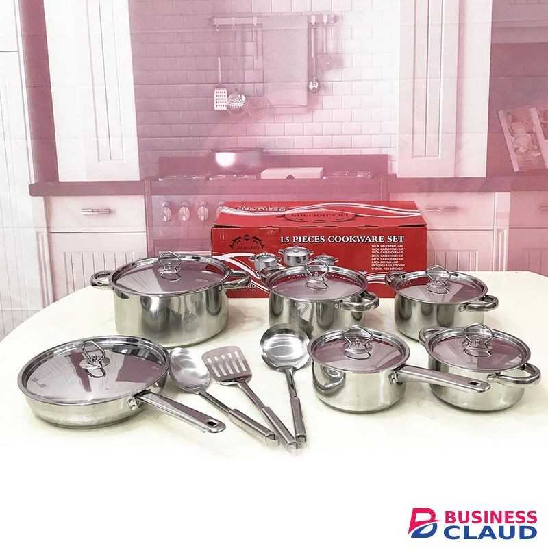 15pc Stainless Steel Cookware Set with Induction Ready Base