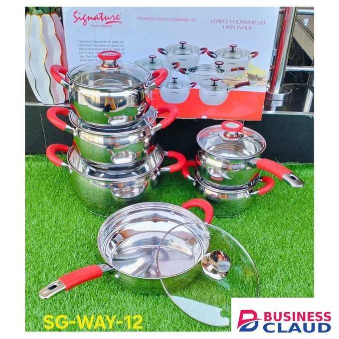Signature 12 Pieces Induction Base Stainless Steel Cookware set with Lids
