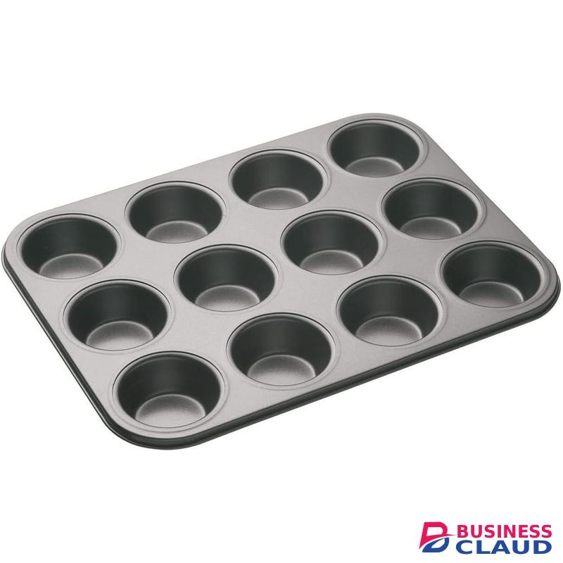 12 Hole Cupcake Baking Tray Tin Pan with Double Layer Non-Stick Coating, Ideal for Baking Buns, Cupcakes, Yorkshire Puddings and Muffins