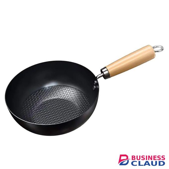 Non-stick Wok Frying Pan with Wooden Handle – Black