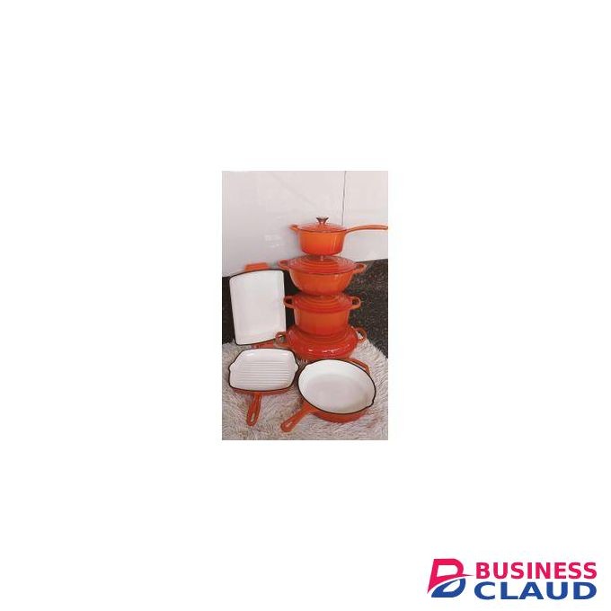 11 Piece Set Enamel Cast Iron Heavy Duty Cooking Pots.