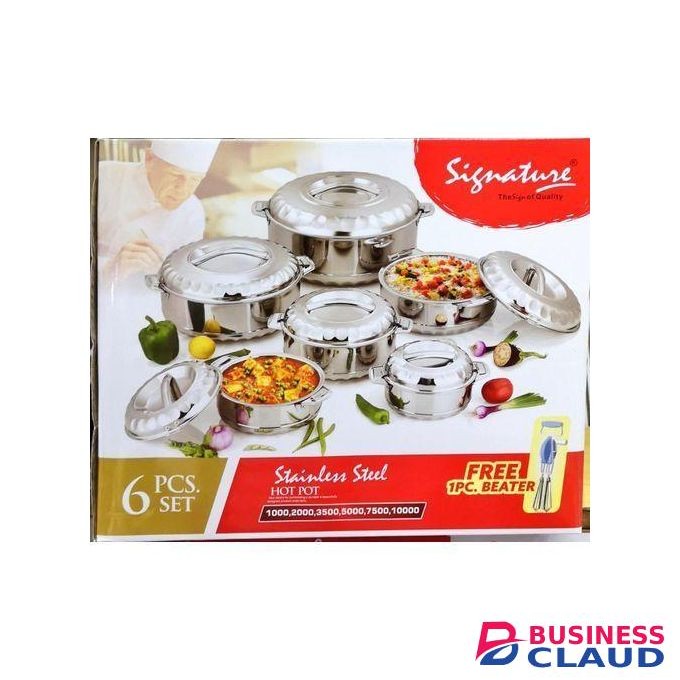 Signature 6 pieces set High quality Stainless Steel Insulated Casserole Hotpots- 1000/ 2000/ 3500/ 5000/ 7500/ 1000 ml00