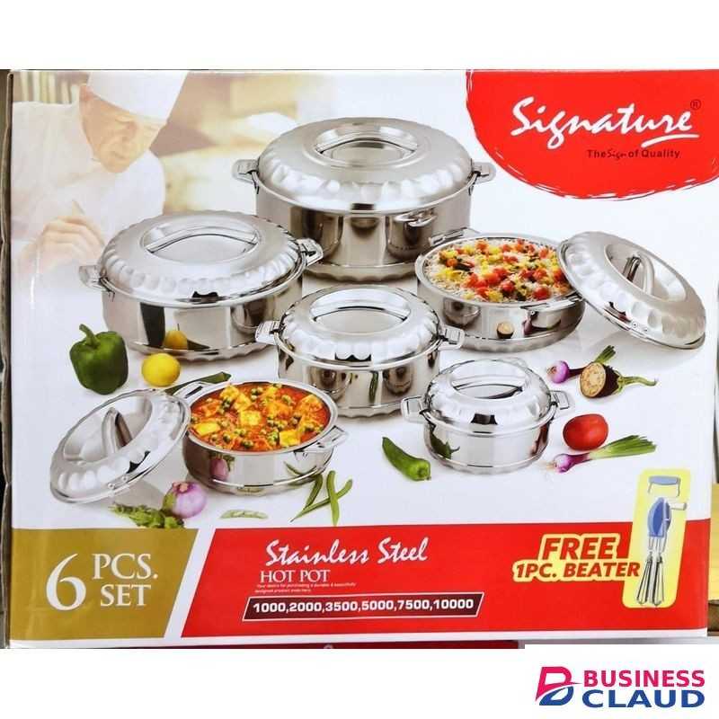 Signature 6 pieces set High quality Stainless Steel Insulated Casserole Hotpots- 1000/ 2000/ 3500/ 5000/ 7500/ 1000 ml00