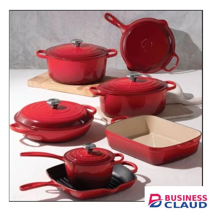 Pot Cast Iron Cookware Set – 7-Piece Set, Non-Stick, Durable, Superior Heat Retention – Perfect For Baking, Frying, Cooking & Serving, Red