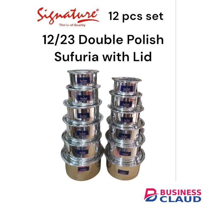 Signature 12/23 (12pcs) Double Polish Extra Heavy Aluminum Sufurias With Lid