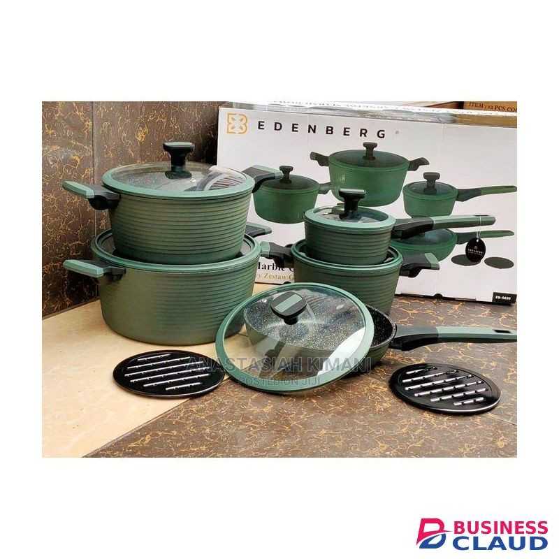 EDENBERG 12 Pcs Marble-Coated Cookware Set-Green