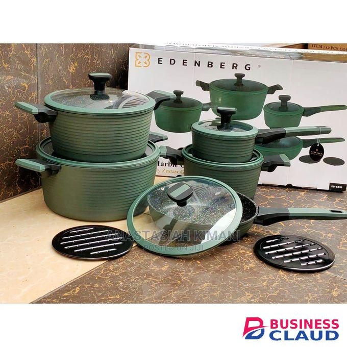 EDENBERG 12 Pcs Marble-Coated Cookware Set-Green