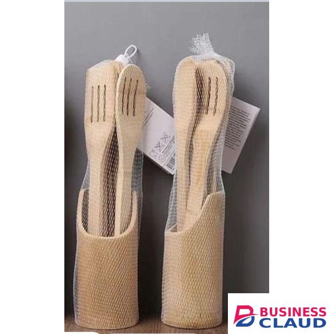 Bamboo Mwiko Set 6-Piece Cooking Utensils – Eco-Friendly Non-Stick Wooden Kitchen Tools for Stirring, Serving & Cooking, Heat Resistant & Durable Natural Bamboo Cookware Set