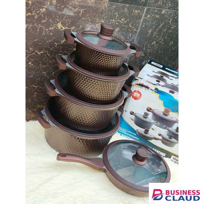 10 Piece Premium Die Cast Aluminum Cookware Set Non Stick with Glass Lids Durable & Heat Resistant