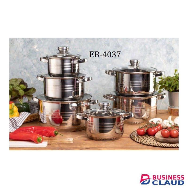 12PC Edenburg Stainless Steel Cookware Set – Durable, Non-Stick, Heat-Resistant Pots with Lids – Elegant Design, Even Heat Distribution – Ideal for Home Cooking & Gifting