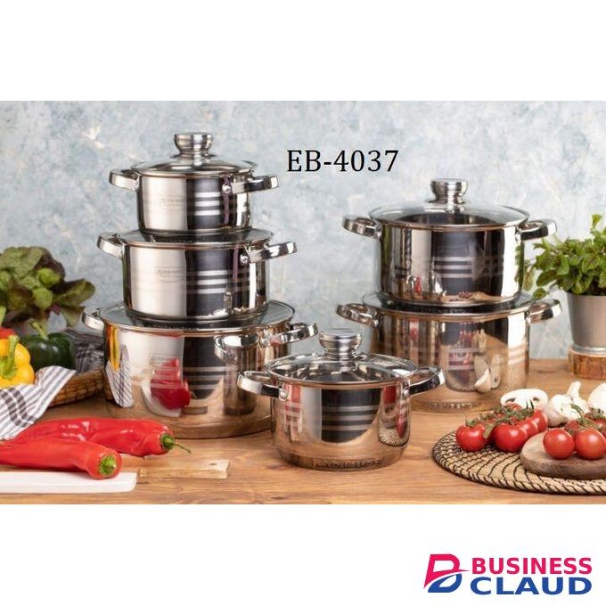 12PC Edenburg Stainless Steel Cookware Set – Durable, Non-Stick, Heat-Resistant Pots with Lids – Elegant Design, Even Heat Distribution – Ideal for Home Cooking & Gifting
