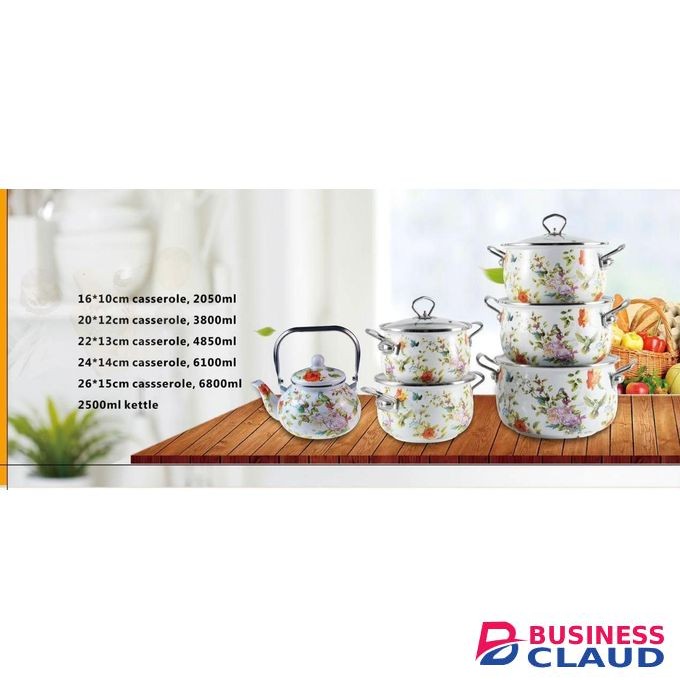 12Pcs Non Stick Enamel Cookware Set With Kettle