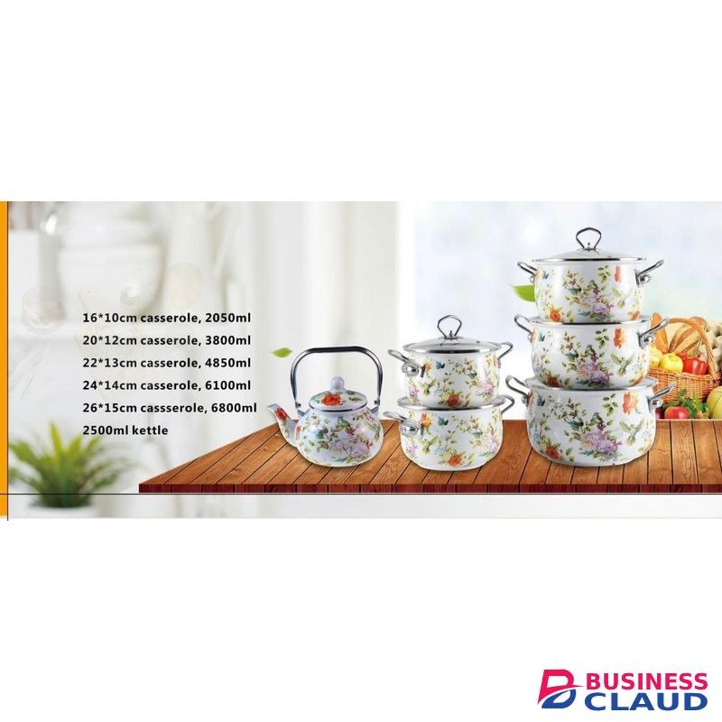 12Pcs Non Stick Enamel Cookware Set With Kettle