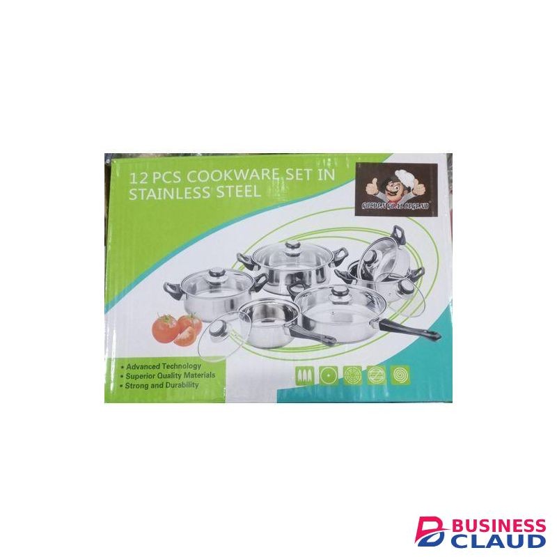 12pcs Stainless Steel Cookware Set With Glass Lids.