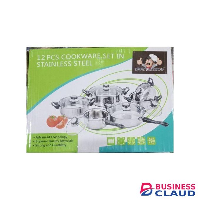 12pcs Stainless Steel Cookware Set With Glass Lids.
