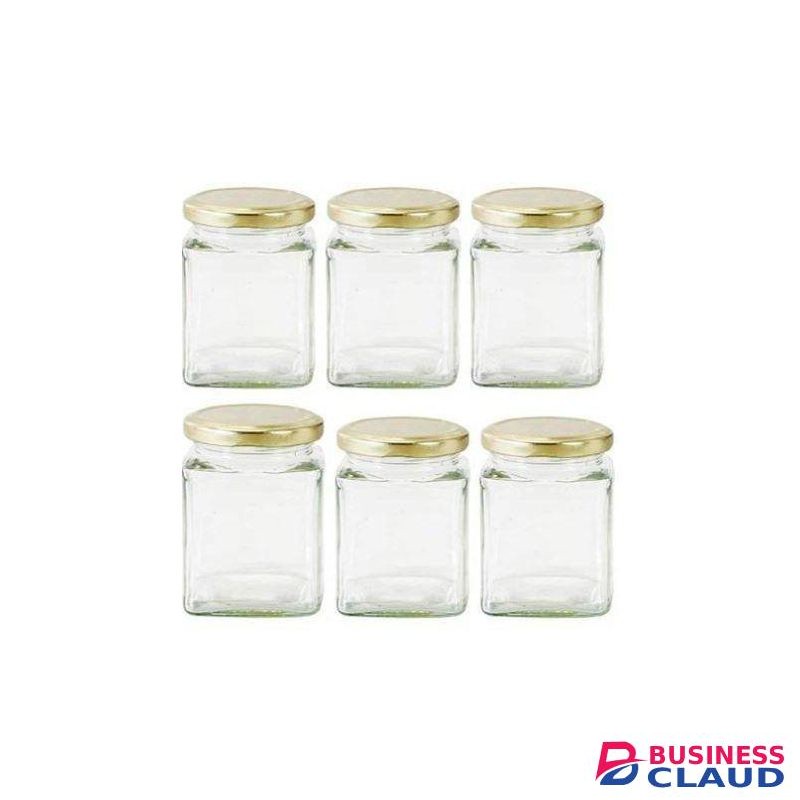 10pieces-Glass Square Spice Jars Air Tight Jar For Storage With Gold Lid (250ML)