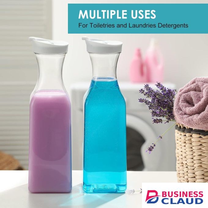 1.5 LITRES Water Carafe with Flip Top Lid, Set of 2 Square Base Juice Containers, Clear Plastic Pitcher - for Water, Iced Tea, Juice, Beverage, Cold Brew - 3 PIECES