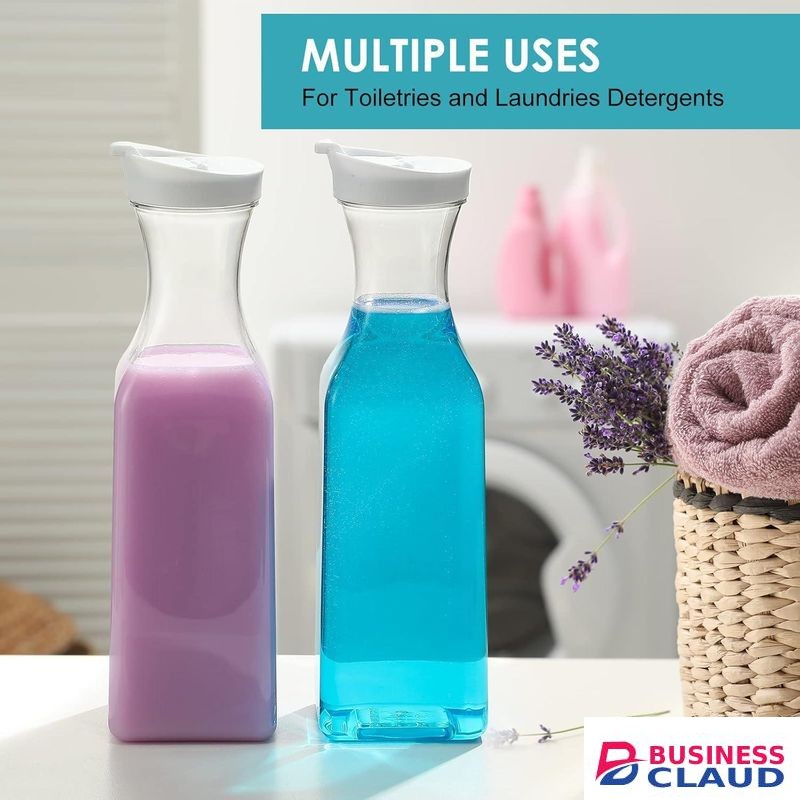1.5 LITRES Water Carafe with Flip Top Lid, Set of 2 Square Base Juice Containers, Clear Plastic Pitcher - for Water, Iced Tea, Juice, Beverage, Cold Brew - 3 PIECES