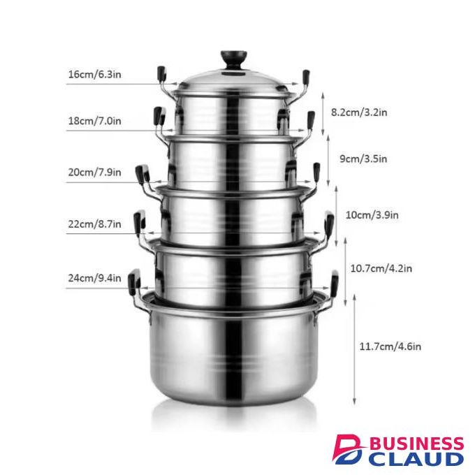 12 PCS Stainless Steel Cookware Set Cooking Pots With Lid And Steamer