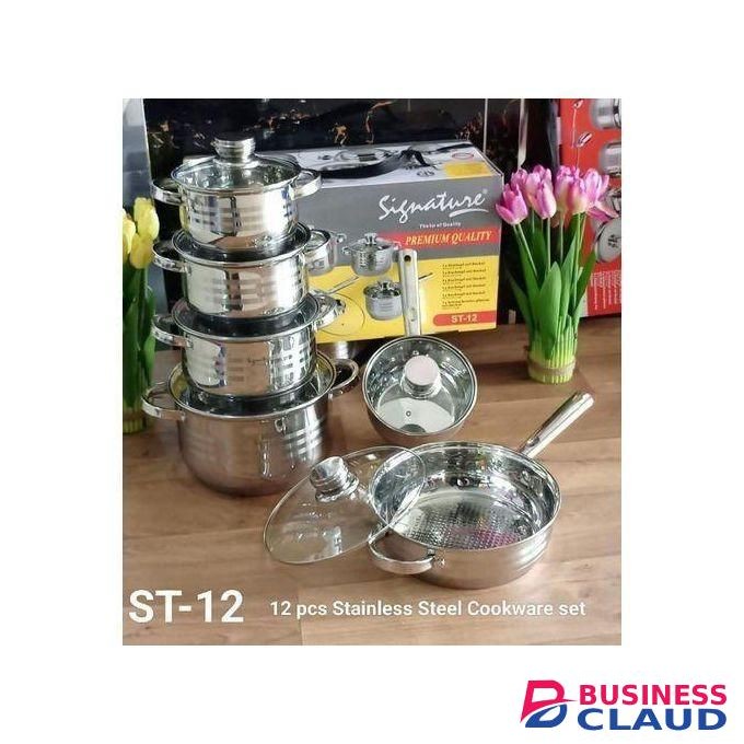 Signature 12Pcs Premium Quality Induction Base Sufurias Stainless Steel Cookware Set With Glass Lids Cooking Pots