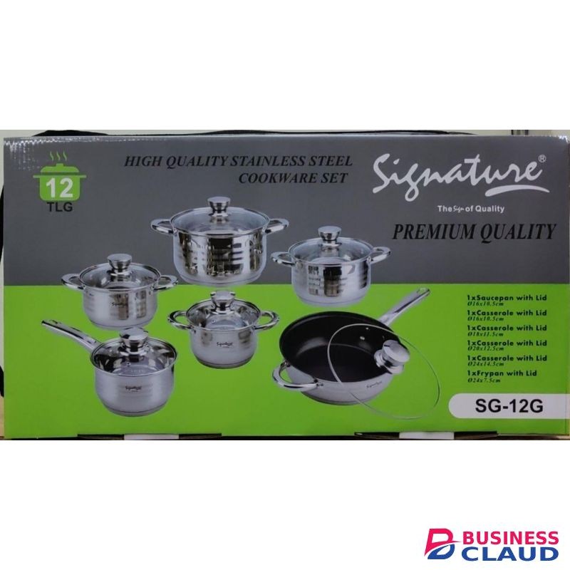 12 Pcs Induction Base Stainless Steel Cookware Set With Glass Lid And Nonstick Pan ST-12G