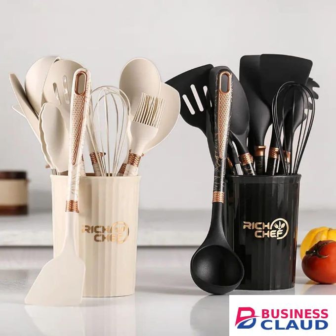 12pcs set silicone Non stick cookware spatula shovel spoons with storage Bucket