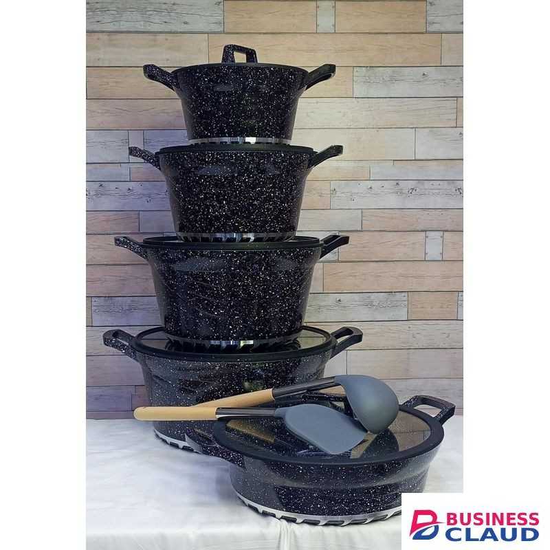12-Piece Non-Stick Cookware Set with Tempered Glass Lids and Heat-Resistant Handles