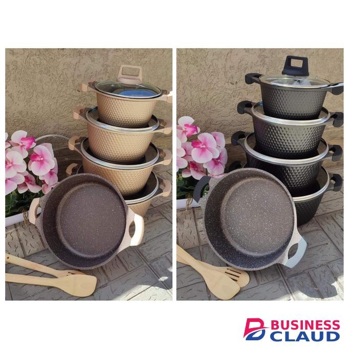 12-Piece Diamond Textured Cookware Set with Non-Stick Coating and Glass Lids